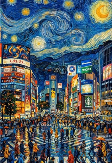 If Van Gogh painted Tokyo at night… Follow for more cities ✨ #vangogh #aiart #fyp #starrynight #tokyo