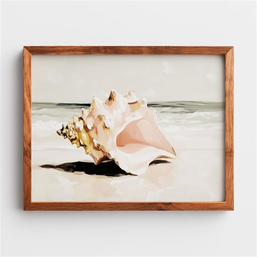 Coastal Conch Shell Painting, Serene Seaside Wall Art (Digital Download) 982
