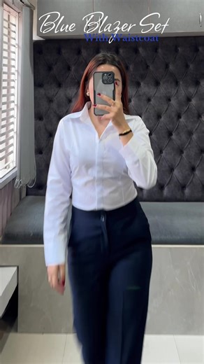 Stylish Blue Blazer Set with Waistcoat for Office Wear