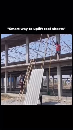 Knowledge Matrix on Instagram: "A smart way to uplift roof sheets is to use controlled lifting techniques that combine safety, leverage, and mechanical support. 🏗️ Instead of lifting heavy sheets manually, workers use tools like hydraulic jacks, pulley systems, or metal frames to evenly distribute weight. Temporary supports are placed under the sheets to prevent bending or cracking, while ropes or clamps keep them stable during lifting. By lifting the roof sheets gradually and uniformly, the st