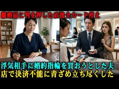 離婚届に判を押した直後、全カードを停止。浮気相手への婚約指輪を買っていた夫が店で青ざめる…
