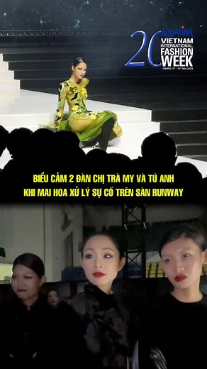 864K views · 10K reactions | Biểu cảm 2 đàn chị Trà My và Tú Anh khi Mai Hoa "xử lý sự cố" trên sàn runway #AVIFW2025 #reelsvn #xuhuong #virals | beU Model Management | Facebook