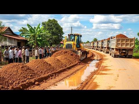 Change Mud To Highway! Base Optimization by Skilled Bulldozer as Dump Trucks Continuously Supply