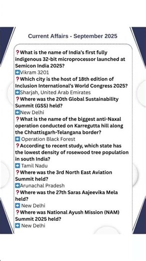 September 2025 Current Affairs 🔥| #current #currentaffairs #indiagk