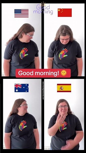 How to sign GOOD MORNING in 4 World Sign Languages #china #spain #australia #signlanguage #deafworld