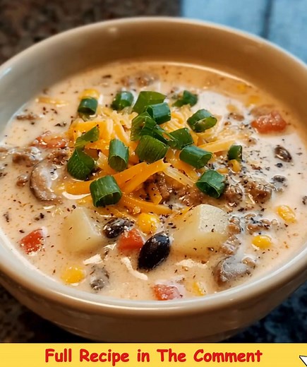249K views · 472 reactions | Creamy Cowboy Soup Hearty, smoky, and loaded with beef, potatoes, corn, and beans — simmered in a rich, cheesy broth for the ultimate cozy one-pot meal! Ingredients 1 lb ground beef or turkey or meat alternative 15 oz black beans, drained and rinsed 1 cup shredded cheddar cheese ..... Recipe in First Coʍmеոτ  | Random Recos | Facebook