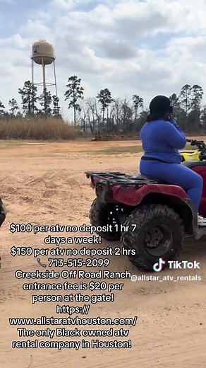 Allstar ATV Rentals’ official website is https://www.allstaratvhouston.com/ 🚨🚨🚨🚨🚨 Check out these exciting things to do in Houston! Rent with the best and enjoy our fantastic hourly rental rates without any rental deposit! Call us at 713-515-2099. * **1-hour ATV rental:** $100 (available 7 days a week) * **2-hour ATV rental:** $150 (available 7 days a week) Our address is 26330 E Holly Ln, Splendora, TX 77372, United States. Additionally, there’s a $20 entrance fee per person at the Creeksi