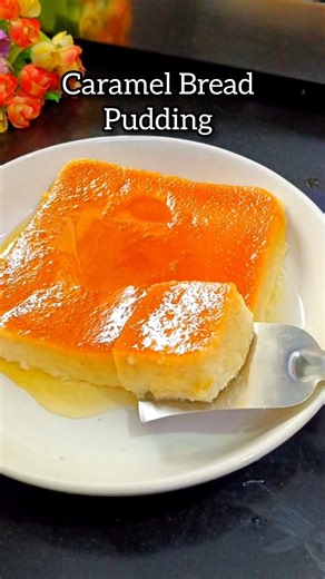 Caramel Bread Pudding 🍮 Easy Sweets. Cake Recipe #shorts #viral #food #recipe