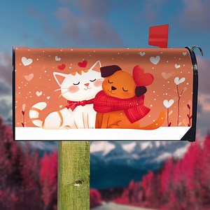 Cartoon Dog & Cat Magnetic Mailbox Cover, Seasonal Outdoor Home Decor - Etsy Canada
