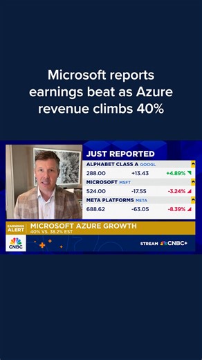 Microsoft reported better-than-expected results for its fiscal first quarter as revenue in the company's Azure cloud business jumped 40%. The stock slipped in extended trading. Read more: cnb.cx/47qyGmd | CNBC