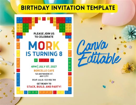 Lego Birthday Invitation Editable | Block Party Template | Instant Download Printable - Etsy