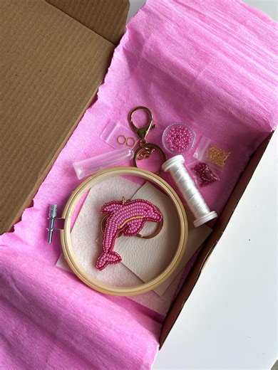 Pink Dolphin Bead Embroidery Kit: DIY Bag Charm (PDF Instructions and Video Tutorials) - Etsy