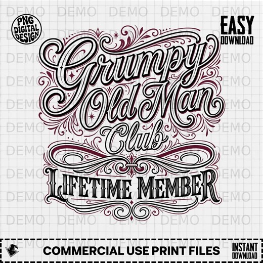 Grumpy Old Man Club Lifetime Member Digital Image Download for DTF or Sublimation PNG File, Vintage Dad Grandpa Gift Funny Shirt Design - Etsy