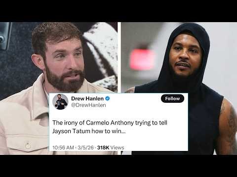Carmelo Anthony PULLS UP on Jayson Tatum Trainer Drew Hanlen over X Post, Hanlen Simmers Down