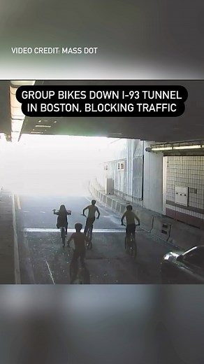 38K views · 1.2K reactions | A group of five people on bicycles joined traffic in a tunnel on Interstate 93 under Boston last week, according to video shared by the Massachusetts Department of Transportation. Reports of cyclists on busy highways are rare, Massachusetts State Police have said, but biking on a highway is illegal. Visit the link in our bio to learn more. #nbc10boston #boston #massachusetts ( @massdot) | NBC10 Boston | Facebook