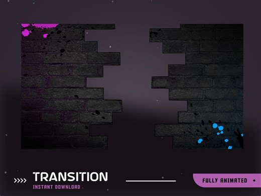 Brick Splash Animated Stinger Transition Twitch Overlay Package, Purple Blue Transition, Graffiti Vtuber, Street Art Transition,neon Overlay - Etsy