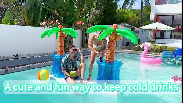 PARENTSWELL 63" Drink Cooler for Parties, 2 Pack Inflatable Palm Tree Ice Bucket for BBQ, Picnic, Pool Party, Bachelorette Supplies, Floating Cooler for Hawaiian Luau Tropical Summer Party Decorations