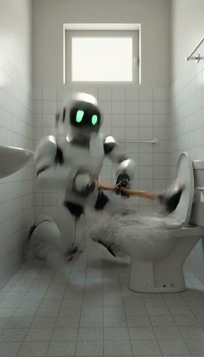 David AI 1 is trying to unclog the toilet. #ai #cute #humanoidrobot