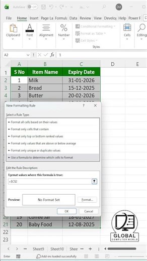 🚨 Highlight Expired Items in Excel | Expiry Date Alert Trick 🙂 #excel #exceltips #shorts
