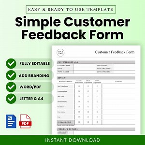 Simple Customer Feedback Form Template (word, PDF) | Customer Survey Template, Client Satisfaction Form, Customer Satisfaction Form - Etsy Australia