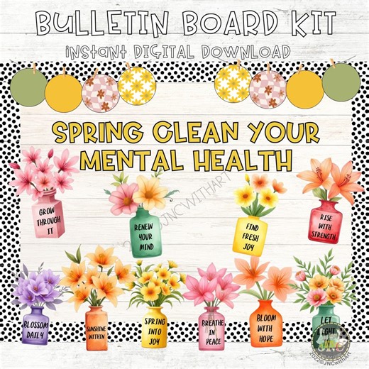 Spring Mental Health Habit Bulletin Board Kit Classroom Decor Counselor Editable - Etsy