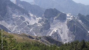 View of the Carrara Marble Quarries and the Transport Trails carved into the side of the Mountain
