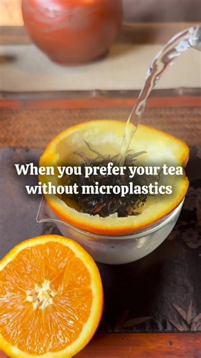 I prefer my tea without microplastics 🍵 Many tea bags release billions of microplastic and nanoplastic particles when steeped in hot water. I try to avoid that by using plastic-free options like brewing with a Gongfu tea set, or by brewing loose herbs in a Gaiwan. You can also add flavor naturally — like a washed organic orange peel - knowing it’s free from pesticides, waxes or coatings that you wouldn’t want in your tea either. #Chengpi #gongfutea #tea #microplastics #healthy | Pure Land Tea