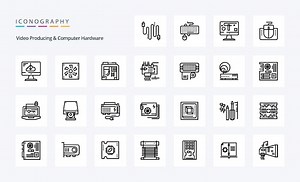 25 video producing and computer hardware line icon pack vector icons illustration | Premium Vector