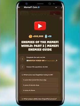 Enemies Of The Memefi World Part 2 Code Memefi | Memefi Youtube Video Code