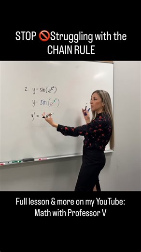 Professor V 👩‍🏫 on Instagram: "STOP 🚫 struggling with the Chain Rule! Let me break it down step-by-step so it finally clicks. Watch the full lesson plus every other topic in Calculus 1, 2, and 3 on my YouTube channel 👉 Math with Professor V 🎓 Whether you’re learning derivatives, integrals, or series — I’ve got you covered. Go binge a few lessons and level up your calculus confidence! 💪 xoxo, Professor V ⸻ #ChainRule #Calculus #Derivative #MathWithProfessorV #CalculusMadeEasy #CalculusHelp 