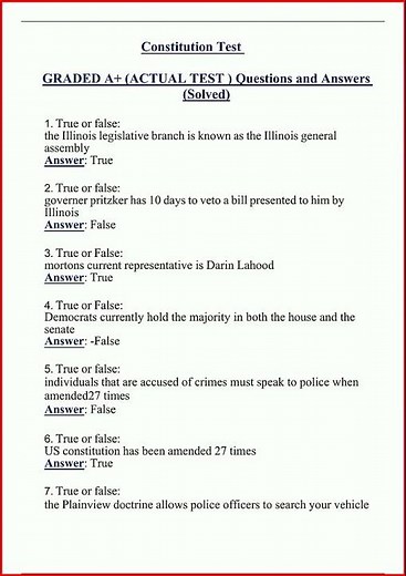 Constitution Test Graded A Actual Test Questions And Answers video