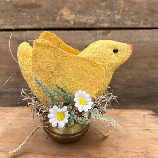 Primitive Spring Chick on Vintage Brass Doorknob | Handmade Farmhouse Easter Decor | One of a Kind Nest Chick - Etsy