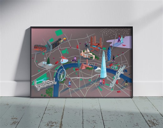 Illustrated London Map Print – Modern 3D City Landmarks - Etsy