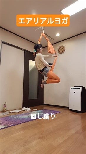 【#エアリアルヨガ 】回し蹴り #ヨガ #ハンモック