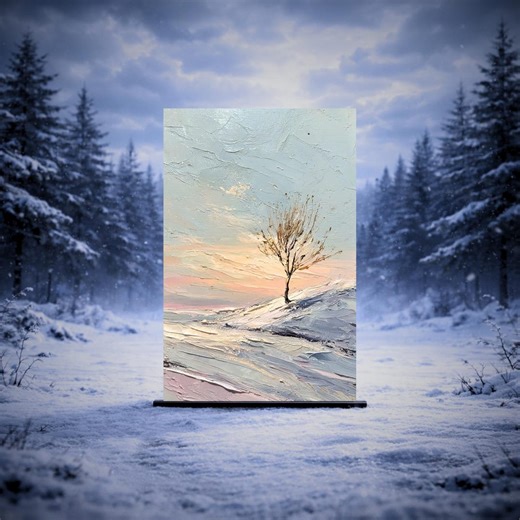 Soft Winter Landscape Printable Wall Art, Pastel Sky Tree Fine Art Print, Large Neutral Statement Decor - Etsy