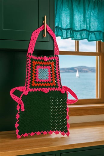 Crochet Kitchen Apron – Boho Cotton Cooking Apron, Rustic Home Gift by Knotsbymd - Etsy