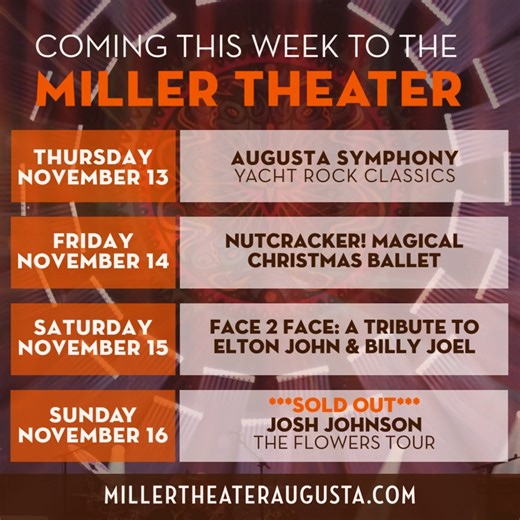 1.1K views | Tons of fun entertainment coming up this week at the Miller Theater!  For tickets and more information, visit millertheateraugusta.com. | Miller Theater | Facebook