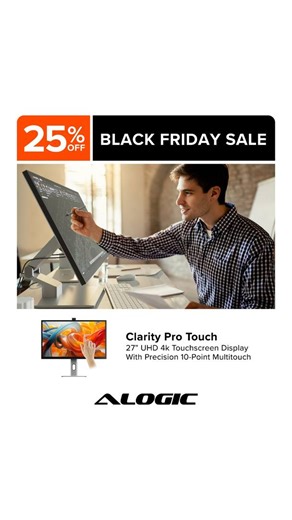 🚀 25% OFF — BLACK FRIDAY 🚀 Why settle for a basic monitor? Clarity Pro Touch = 🧠 Touch-enabled workflow 🎬 4K pixel perfection 🔒 Privacy shutter Pro mic Create, present, collaborate — like a pro. | ALOGIC UK