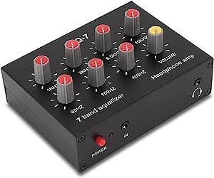 7 Band Sound Equalizer, Dual Channel Digital Equalizer, 12dB High Bass Adjustment, Output Input, 3.5mm Input Interface Supports 4-Pole Plug, for Streaming, Recording