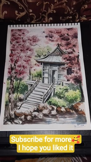 Japanese Shrine Watercolor Drawing⛩️ #shorts #painting #watercolor #japaneseculture #landscape #art