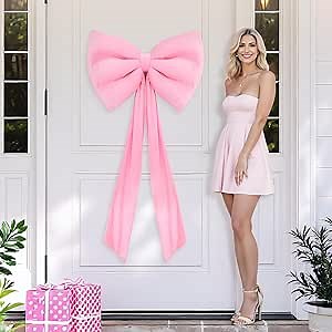Pink Bow Birthday Decorations Coquette Party Backdrop Big Bow Themed Room Large Bows Wall Decor Ormanents Giant Door Velvet Wedding Engagement Bachelorette Baby Shower Bridal Christmas Tree Decoration
