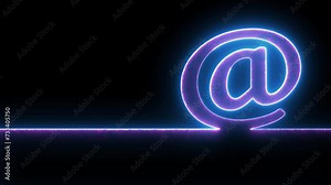 At-sign internet technology symbol with waves in black background.E-mail at neon symbol .