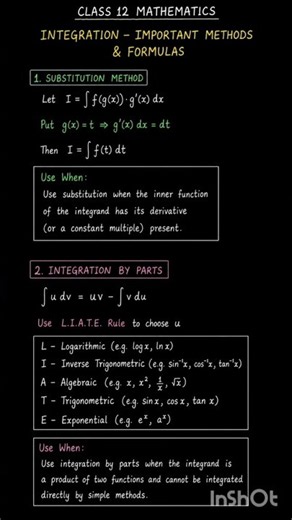 class 12 maths integrals! important methods & formulas!#shorts #maths