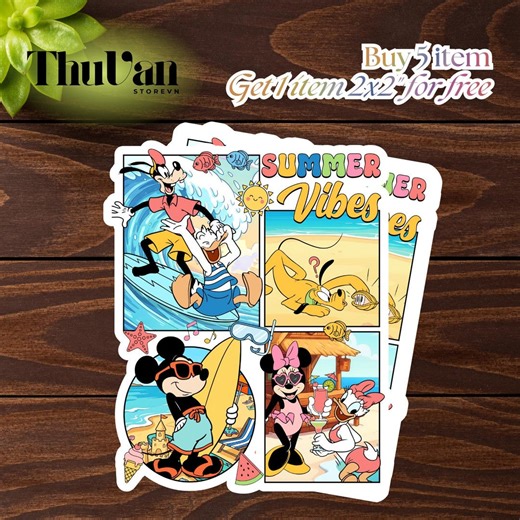 Summer Vibes Sticker, Mickey and Friends Beach Magnet, Tropical Vacation Decal, Surfing Mouse Art, Summer Holiday Gift, Kawaii Beach Party - Etsy