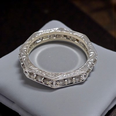 14kt White Gold simulated Diamond Octagon Art Deco Eternity Ring Size 8.75 5g | eBay