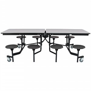 National Public Seating MTS8-MDPECR 8' Rectangular Mobile MDF Cafeteria Table with Chrome Frame, ProtectEdge, and 8 Stools