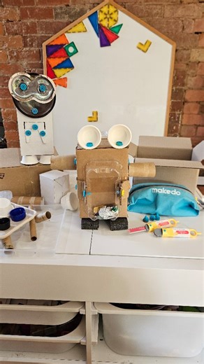 The Sunny Playroom | UGC | Content Creation on Instagram: "🗑🤖 Creating change with Rubbish Robots 🤖📦 Meet our little junk pile bots! Munch and Top. They are here supporting @makedo this Earth Month during their fundraising campaign for safer drinking water worldwide! 🚰 🌎 By building a reduce, reuse, recycle robot together this April, you can encourage kids and family members to think about ways we can help the environment and remind us all of small ways we can better take care of the Earth