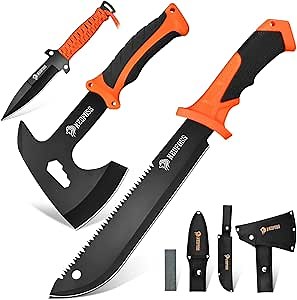 NedFoss 15 Inch Machete, 10 Inch Camping Axes and Hatchets Machetes Knife Set with Shock Reduction Handle, Machete for Yard Work Cutting Trees Heavy Duty Bushcraft Garden Clearing Survival Gifts