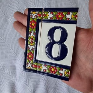 Spanish Floral Designed Ceramic Letter Tiles House Number Tiles and Frames (Ends (2 Tile Set))