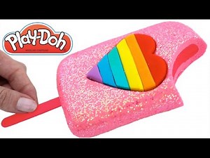 Play Doh Frozen! Make Rainbow Heart Glitter Ice Cream with Play Dough Clay * RainbowLearning